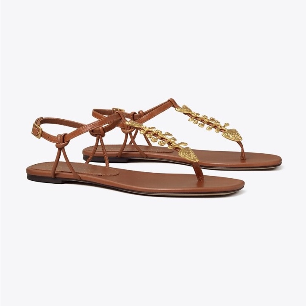 Tory Burch CAPRI SANDAL Brown Sandals with Gold Details